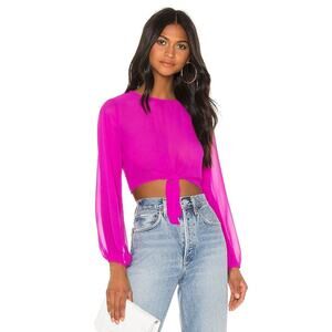 Super Down Size XXS Jemma Tie Front Cropped Shirt Magenta Pink Long Sleeves
